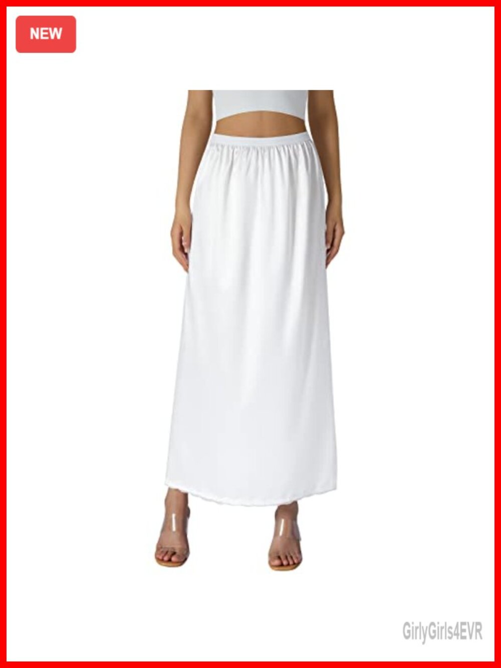 Women Half Slip Underskirt Elastic Waist Midi Skirt Lining Long Petticoat